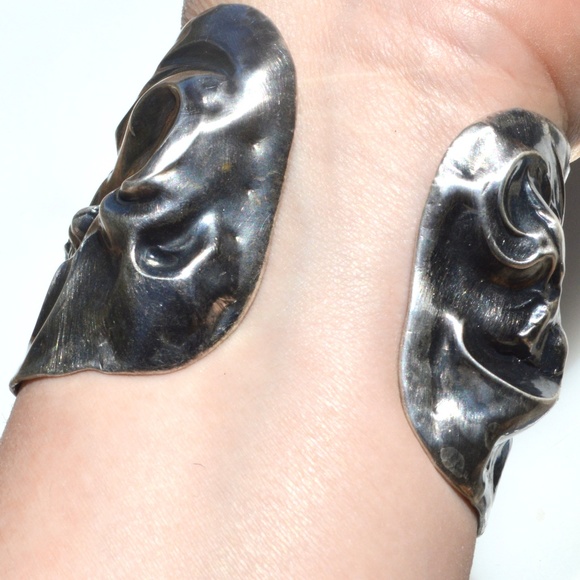 Rose Floral Rare Antique Solid Sterling Silver 925 Wide Cuff Wedding Bridal - Picture 7 of 8